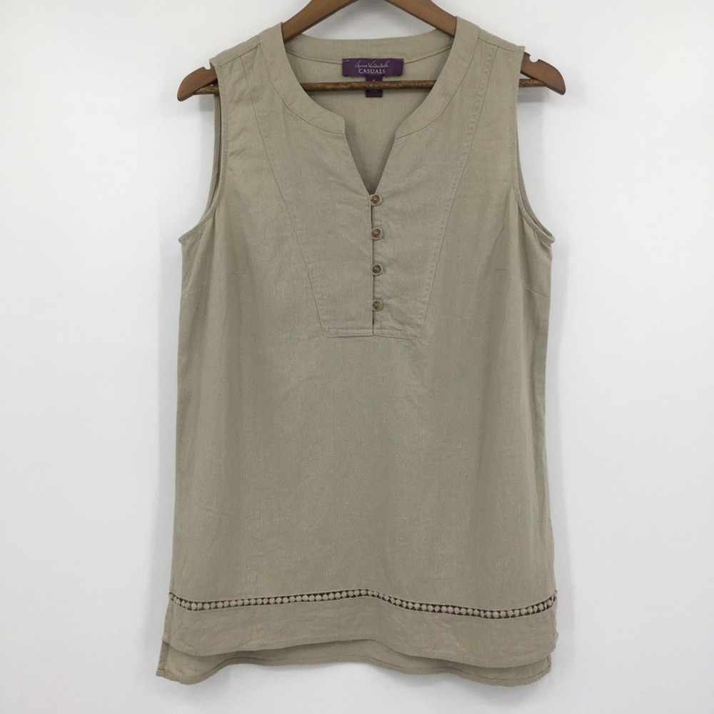Gloria Vanderbilt Linen Blend Sleeveless Top Women M Tan Vacation Earthy Neutral